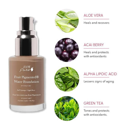 100% PURE Water Foundation Full Coverage Hydrating Makeup, Fl Oz