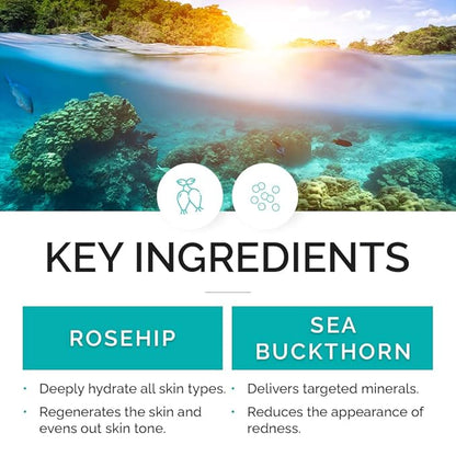 VITAMINS AND SEA BEAUTY Moisturizing Facial Oil with Rosehip + Sea Buckthorn, 2 fl oz