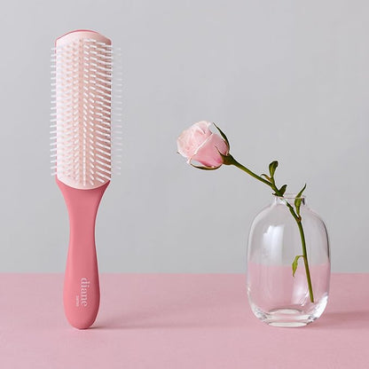 Diane Pro Nylon Pin 9 Row Styling Brush for Detangling, Separating, Shaping, and Defining Wet or Curly Hair, Heat-Resistant, Anti-Static, Pink