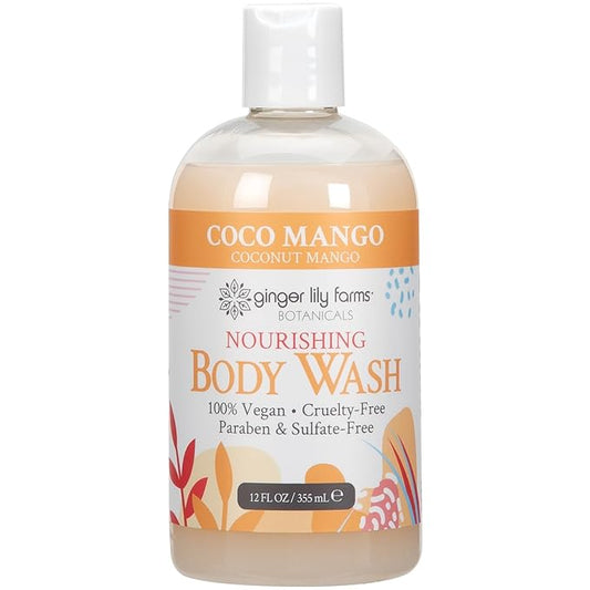 Ginger Lily Farms Botanicals Nourishing Body Wash, Coco Mango, 100% Vegan & Cruelty-Free, Coconut Mango Scent, 12 Fl Oz (Pack of 6)