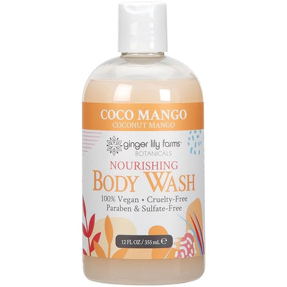 Ginger Lily Farms Botanicals Nourishing Body Wash, Coco Mango, 100% Vegan & Cruelty-Free, Coconut Mango Scent, 12 Fl Oz