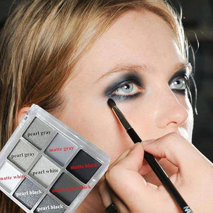 Black Smokey Eyeshadow Palette, 9 Colors Black Silver Gray White Goth Eyeshadow Makeup Palette, Waterproof Cool Toned Matte Glitter Eyeshadow Palette Sombras De Ojos Profesional