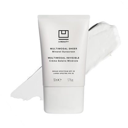U Beauty Multimodal Sheer Facial Mineral Sunscreen SPF 25 with Non-Nano Zinc Oxide SPF Filter, plus Clary Sage and Pongamia Pinnata Seed Extracts for Brighter-Looking Skin with an Airbrush Finish