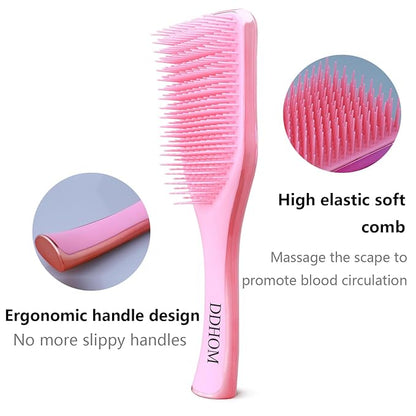Detangler Hair Brush for Adults & Kids (2 Count)- Natural, Curly, Straight, Wet or Dry Hair, Three Layer Comb Structure, Massages Scalp (Purple + Pink)