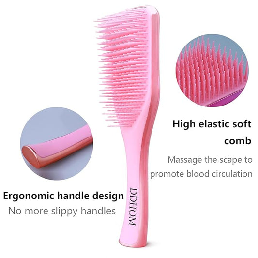 Detangler Hair Brush for Adults & Kids (2 Count)- Natural, Curly, Straight, Wet or Dry Hair, Three Layer Comb Structure, Massages Scalp (Purple + Pink)