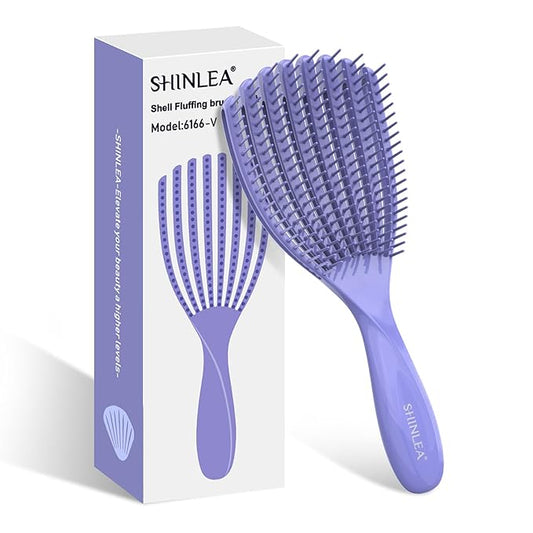 Detangler Brush for Curly Hair, Hairbrush for Wet Dry Thick Thin, Easily Comb Through Curl Hair and Reduces Breakage, Curly Brush for Women Men Kid (Purple)