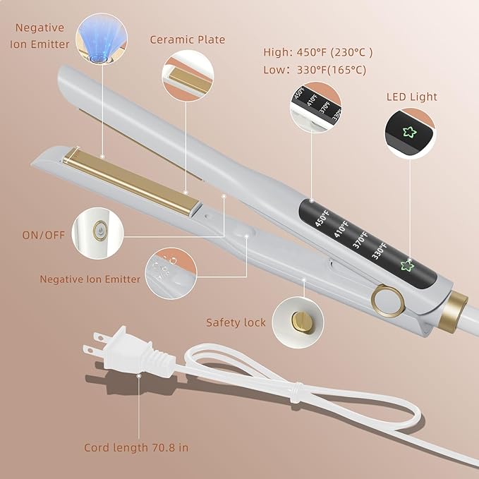 Small Flat Iron, 1/2 Inch Flat Iron for Short Hair Straightener and Curler 2 in 1, Ceramic Ionic Floating Plates for Less Frizz, 10s Quick Heat Up, Straightener for All Hair Types(White)