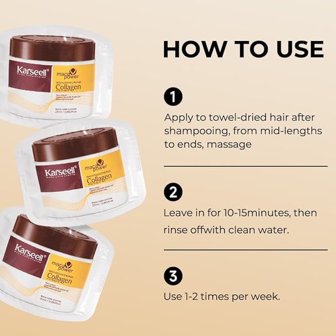 Karseell Collagen Hair Treatment Deep Repair Conditioning Argan Oil Collagen Hair Mask Essence for Dry Damaged Hair All Hair Types 25ml/ 0.34oz（24 packs