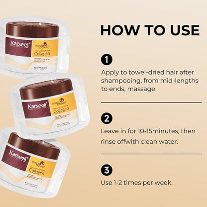 Karseell Collagen Hair Treatment Deep Repair Conditioning Argan Oil Collagen Hair Mask Essence for Dry Damaged Hair All Hair Types 25ml/ 0.34oz（24 packs