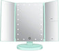 deweisn Tri-Fold Lighted Vanity Mirror with 21 LED Lights, Touch Screen and 3X/2X/1X Magnification, Two Power Supply Mode Make up Mirror,Travel Mirror (Green)
