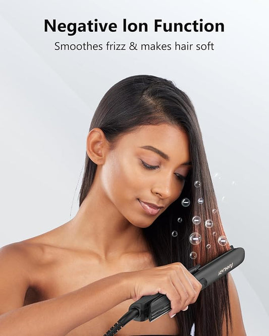Hair Straightener, 1 Inch Professional Titanium Plate with Ceramic Coating Ionic Dual Voltage Flat Iron with Anti-Iron Silicone for Less Frizz, Shinier & Smoother Hair