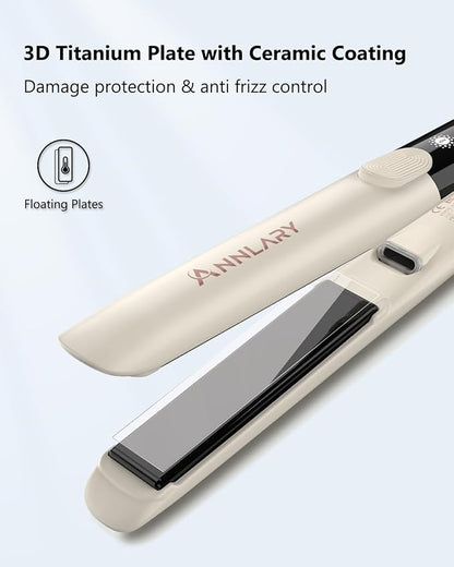 Hair Straightener, 1 Inch Flat Iron Straightener and Curler 2 in 1, Titanium Ceramic Ionic Dual Voltage Straightener with Anti-Iron Silicone for Less Frizz, Shinier & Smoother Hair