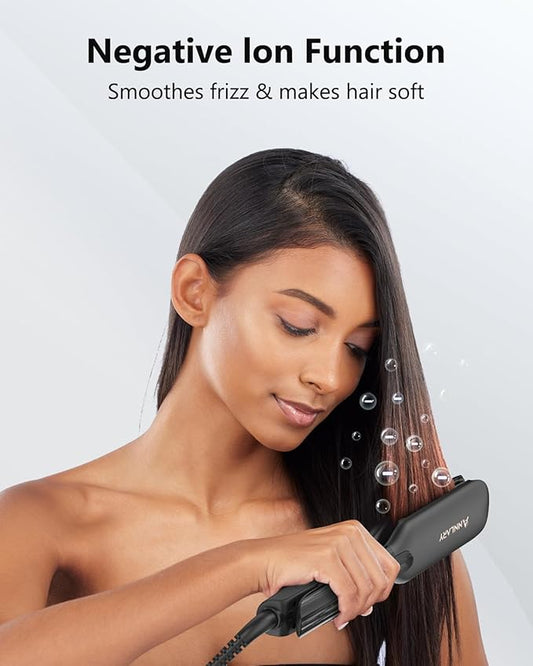 1.75 Inch Hair Straightener, Professional Titanium Plate with Ceramic Coating Ionic Dual Voltage Flat Iron with Anti-Iron Silicone for Less Frizz, Shinier & Smoother Hair