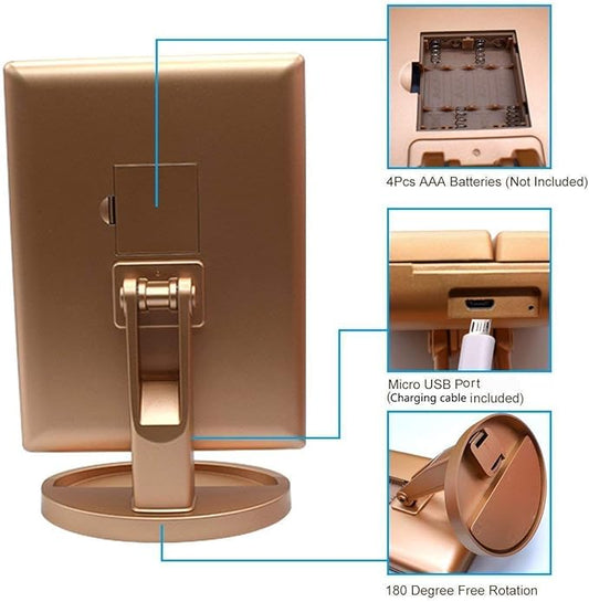 deweisn Floor Mount Tri-Fold Lighted Vanity Mirror with 21 LED Lights, Touch Screen and 3X/2X/1X Magnification, Two Power Supply Modes Make Up Mirror,Travel Mirror