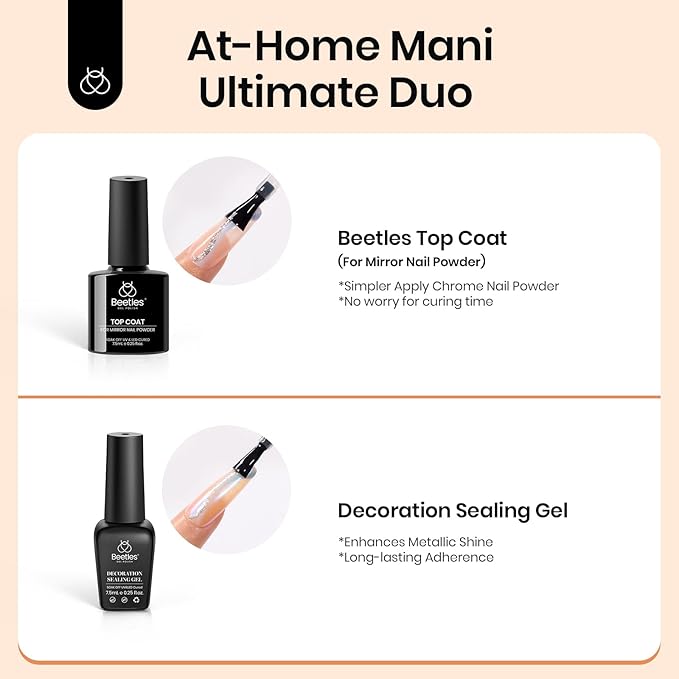 Beetles 20 Colors Metallic Chrome Nail Powder, Metallic nail polish Chrome Powder Mirror Effect Holographic Aurora Nail Art 0.5g/Jar, with Top Coat & Decoration Sealing Gel Black White Gel Polish