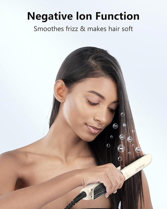 Hair Straightener, 1 Inch Flat Iron Straightener and Curler 2 in 1, Titanium Ceramic Ionic Dual Voltage Straightener with Anti-Iron Silicone for Less Frizz, Shinier & Smoother Hair