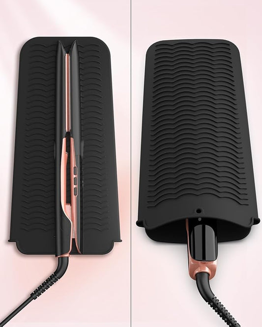 Hair Straightener with Resistant Silicone Mat Pouch, 1 Inch Professional Titanium Plate with Ceramic Coating Ionic Dual Voltage Flat Iron with Anti-Iron Silicone for Smoother Hair