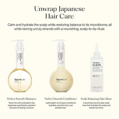 NATURELAB. TOKYO Frizz-Free Hydration Limited Edition Set: Includes Smooth Shampoo, Conditioner & Scalp Sake Rinse – Hydrates & Tames Frizz, Balances Scalp Microbiome, Includes Furoshiki Wrap