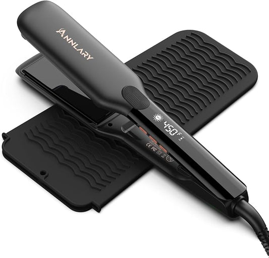 1.75 Inch Flat Iron Hair Straightener with Resistant Silicone Mat Pouch, Professional Ceramic Ionic Dual Voltage Straightener with Anti-Iron Silicone for Less Frizz, Shinier & Smoother Hair