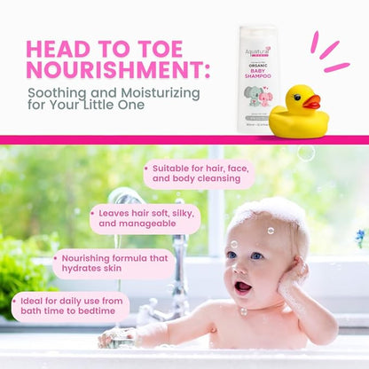 Organic Baby Shampoo - Plant-Based, Vegan & Gentle for Toddler, Moisturizing, Softens Hair - Girls & Boys Newborns, Kids Shampoo Natural for Sensitive Skin (10.14 fl oz)