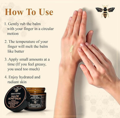 Organic Grass-Fed Beef Tallow Balm with Raw Honey - Moisturizing Cream for Soft, Smooth Skin - Handmade All-Natural Moisturizer (2 Oz, Unscented)