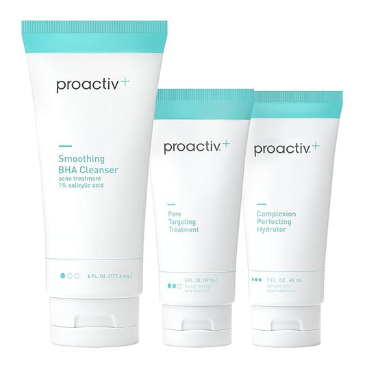 Proactiv+ 3 Step Advanced Skincare Acne Treatment – Salicylic Acid Face Wash, Benzoyl Peroxide Pore Minimizing Treatment, and Salicylic Acid Hydrating Moisturizer - 90 Day Complete Acne Skin Care Kit