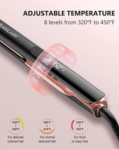 Hair Straightener, 1 Inch Flat Iron Straightener and Curler 2 in 1, Titanium Ceramic Ionic Dual Voltage Straightener with Anti-Iron Silicone for Less Frizz, Shinier & Smoother Hair