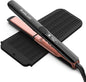 Hair Straightener with Resistant Silicone Mat Pouch, 1 Inch Professional Titanium Plate with Ceramic Coating Ionic Dual Voltage Flat Iron with Anti-Iron Silicone for Smoother Hair