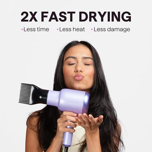 Wavytalk Blow Dryer with Diffuser, Blown Away Ionic Hair Dryer for Curly Hair with Comb, 1875W Fast Drying Blow Dryer with Ceramic Technology, 3 Attachments for All Hair Types, Light and Quiet, Purple