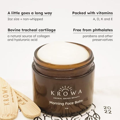 Morning Face Balm - Clean Grass Fed Tallow Balm w/Essential Oils + Collagen Peptides - Nourishing, Soothing, Hydrating and Adds Vitality to Skin. Deeply Renews. No Phthalates or Preservatives.