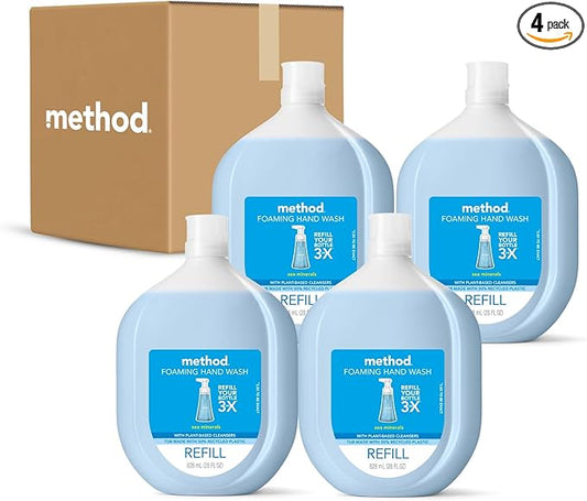 Method Foaming Hand Soap Refill, Sea Minerals, Recyclable Bottle, Biodegradable Formula, 28 fl oz (Pack of 4) (Packaging May Vary)