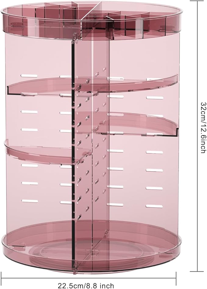 360 Rotating Makeup Organizer with Lipstick Slots, 8 Adjustable Layers Spinning Skincare Organizers, Large Capacity Desk Storage, Carousel Cosmetic Shelf for Vanity Bathroom Countertop