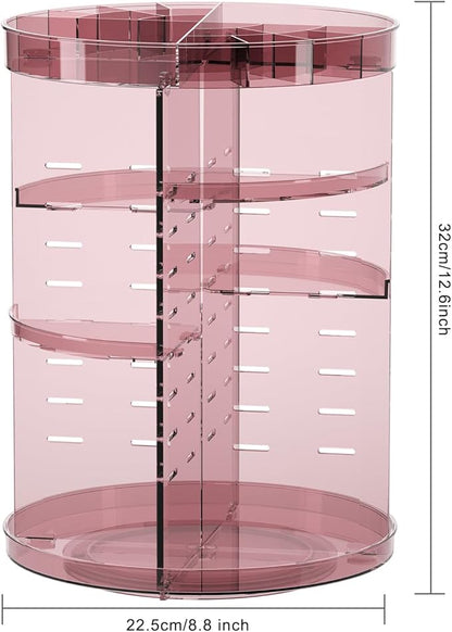 360 Rotating Makeup Organizer with Lipstick Slots, 8 Adjustable Layers Spinning Skincare Organizers, Large Capacity Desk Storage, Carousel Cosmetic Shelf for Vanity Bathroom Countertop