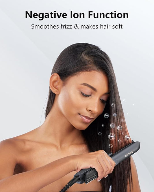 Hair Straightener, 1 Inch Flat Iron Straightener and Curler 2 in 1, Titanium Ceramic Ionic Dual Voltage Straightener with Anti-Iron Silicone for Less Frizz, Shinier & Smoother Hair