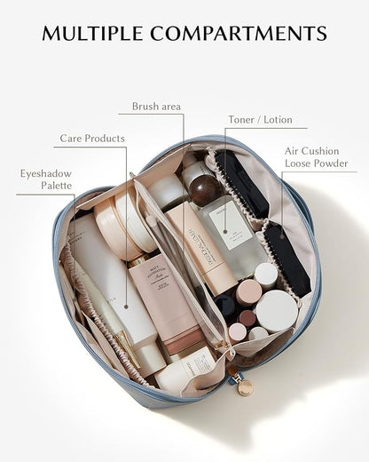 EACHY Travel Makeup Bag,Large Capacity Cosmetic Bags for Women,Waterproof Portable Pouch Open Flat Toiletry Bag Make up Organizer with Divider and Handle