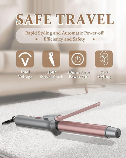 YEEGOR 1 Inch Curling Iron,Extra Long Barrel Ceramic Curling Iron for Long Hair Get Bouncy Curls,Dual Voltage Hair Curler for Travel,Rose Gold