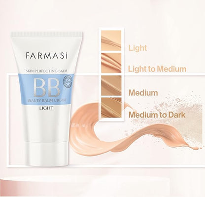 FARMASi Make Up BB Cream Beauty Balm, Full-Coverage Foundation, Concealer, Moisturizer BB Cream for All Skin Types, 1.7 fl. oz. / 50 ml (Light)