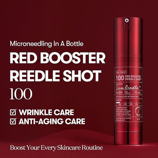 VT COSMETICS Red Booster Reedle Shot 100, Microneedling Serum with Dragon’s Blood, Exosome, Soothing Relief Serum for Irritated, and Sun-Stressed Skin & Hair, Korean Skincare 1.69 fl oz (50ml)