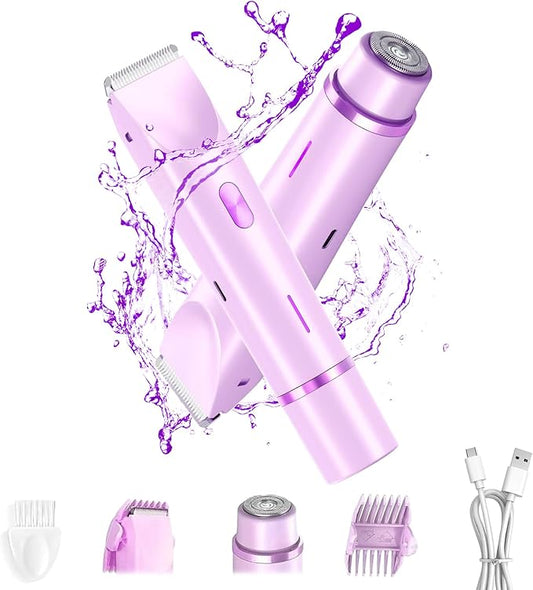 2025 New 2-in-1 Bikini Trimmer & Electric Shaver for Women - Cordless Wet/Dry Electric Razor Kit, Waterproof Hair Removal for Face/Lips/Underarms/Legs/Pubic Areas (Purple)