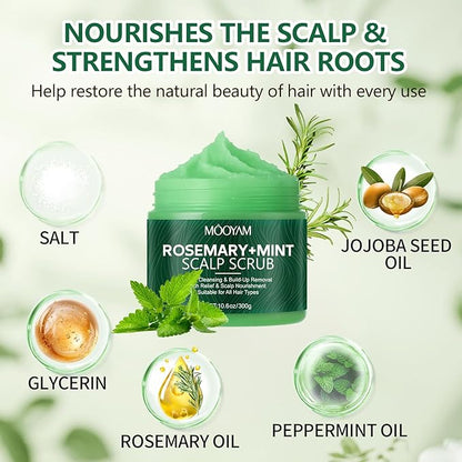 Scalp Scrub with Rosemary & Mint, 2-in-1 Exfoliating Shampoo for Hair Treatment, Includes Silicone Scalp Massager, Removes Buildup & Dandruff, 10.6oz