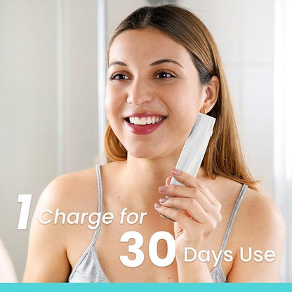 Sonic Dermaplaning Tool for Face - Rechargeable Dermaplane Razor with 6 Refill Dermablades, Facial Hair & Peach Fuzz Remover for Women (White)