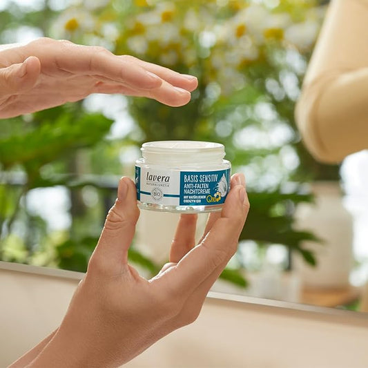 lavera Anti-Aging Night Cream with innovative natural composition of coenzyme Q10, jojoba oil & shea butter to fight wrinkles, fine lines & signs of skin aging while you sleep – 1.7 Oz