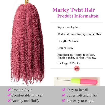 Marley Twist Braiding Hair 24 Inch 8 Packs – Fluffy&Tangle-Free Cuban Twist Hair for Braiding, Natural Look Synthetic Long-Lasting Spring Afro Kinky Twist Hair Extensions (118=BUG)