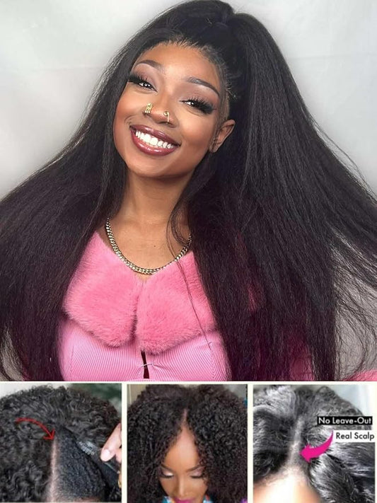 Beauty Forever V Part Wig Human Hair Kinky Straight EasiContour Vpart Wigs Upgrade U Part Wigs Glueless Full Head Clip In V Shape Wigs No Leave Out None Lace Front Wig 150% Density 22inch