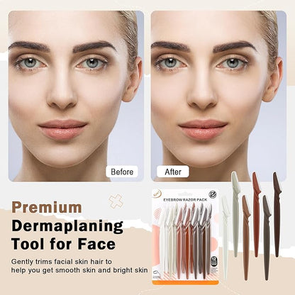 D Dermaplane Razor for Women Face - 12PCS Eyebrow Razor With Precision Cover - Dermaplaning Tool for Face Shaver - Facial Hair Removal - Neutral