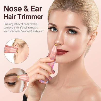 Facial Hair Removal for Women, Electric 2 in 1 Face Shaver and Eyebrow Trimmer, Rechargeable Nose Hair Trimmer for Women, Face Razor with Built-in LED Light