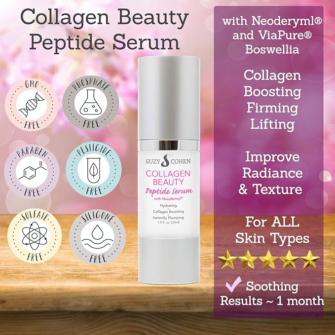 Suzy Cohen, Collagen Beauty Peptide Serum, Collagen Boosting, Instant Plumping Skin Elasticity, Firmness 30 ml