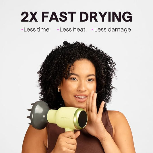 Wavytalk Hair Dryer with Diffuser, Blown Away Ionic Hair Dryer for Curly Hair with Comb, 1875W Fast Drying Blow Dryer with Ceramic Technology, 3 Attachments for All Hair Types, Light and Quiet, Green