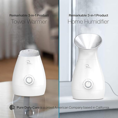 NanoSteamer Large 3-in-1 Nano Ionic Facial Steamer with Precise Temp Control - Humidifier - Unclogs Pores - Blackheads - Spa Quality - Bonus 5 Piece Stainless Steel Skin Kit (Silver)