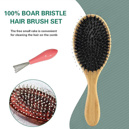 No Shampoo Hair Brush,Natural Boar Bristle Hair Brush for Women, Men, Kids;Smooths Frizz and Prevents Breakage in Fine and Straight, Thick and Curly Hair (oval)